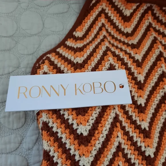 RONNY KOBO Tasseled crochet-knit halterneck mini dress NWT